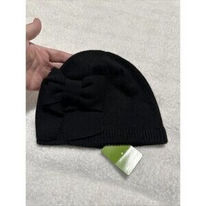 Kate Spade NWT Black Dorothy Bow Beanie Hat Women’s